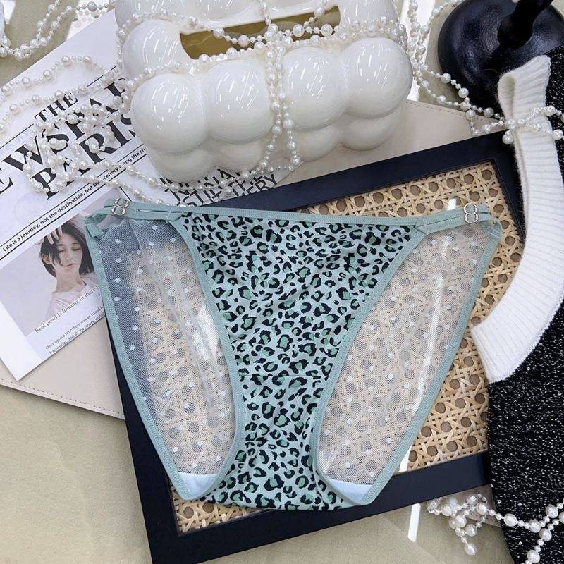 Celana dalam biru wanita seksi motif macan tutul underwear v611