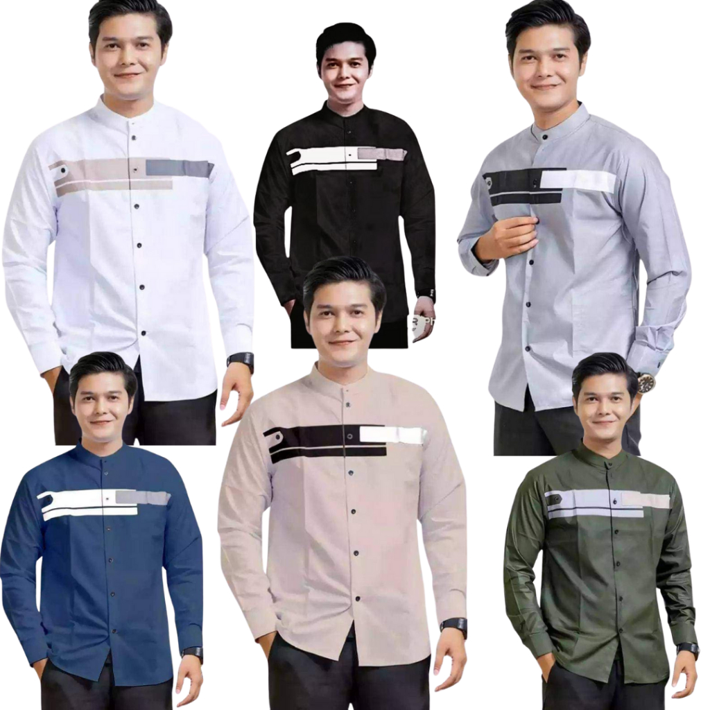 Baju Koko Pria Dewasa Lengan Panjang Slim Fit Warna Putih Motif Yordan