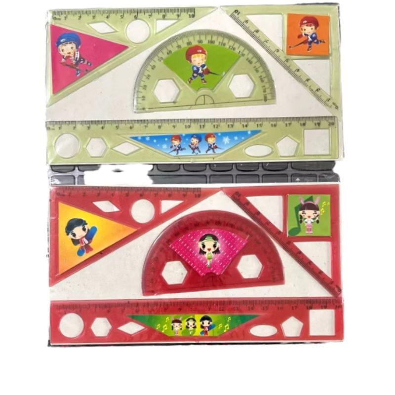 

Penggaris Set Plastik isi 4 pcs/Garisan Busur, Siku-Siku Segitiga/ Ruler Set 4in1