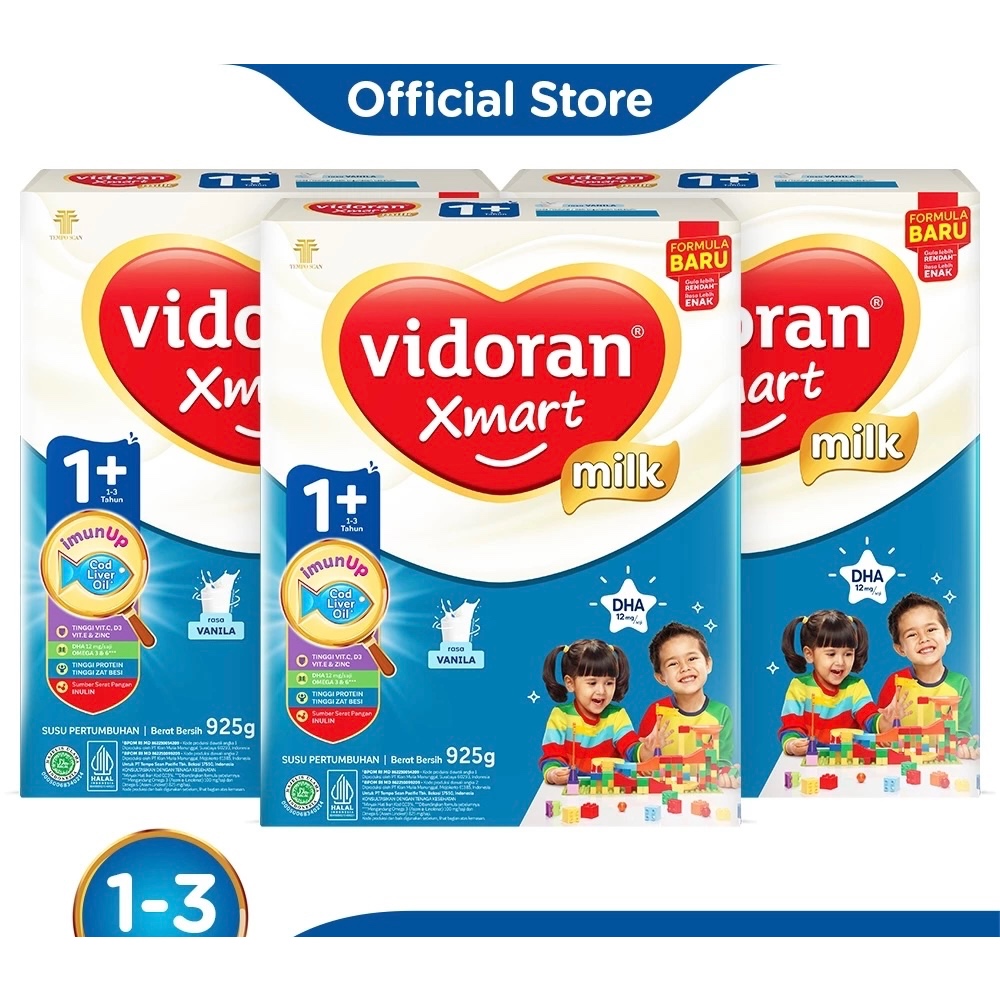 vidoran Xmart 1+ Vanila 925gr Susu Formula Pertumbuhan Anak 1-3 Tahun