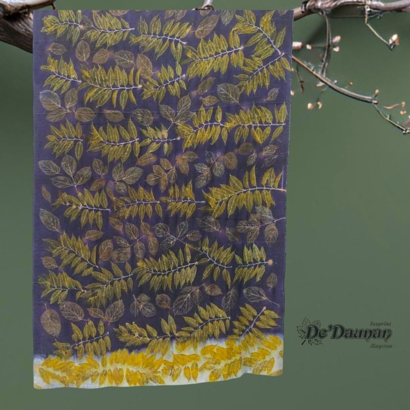 kain sutra Ecoprint batik warna alam motif cetak daun original terlaris