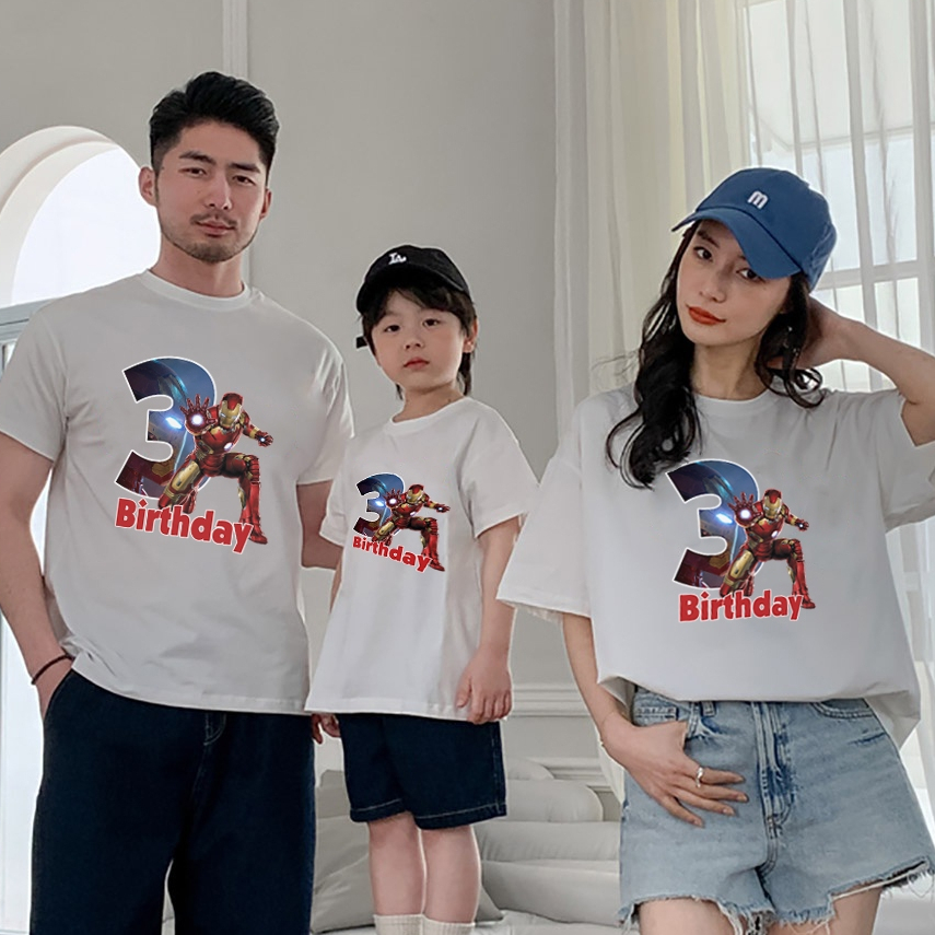 baju kaos couple keluarga ultah ulang tahun birthday IRONMAN request angka kado hadiah anak ibu ayah