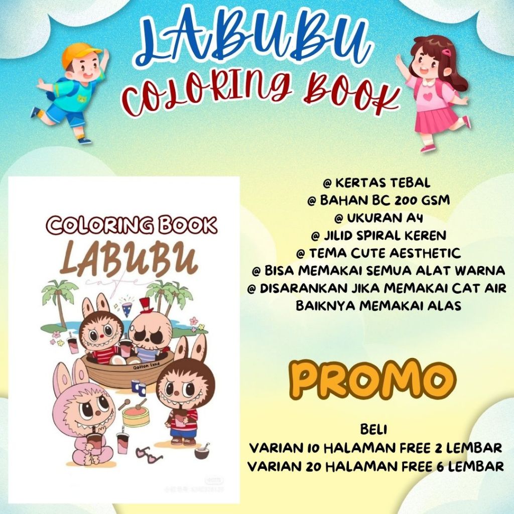 

LABUBU Coloring Book Buku Mewarnai Sketsa Menggambar Anak Dewasa Buku Gambar A4 Kertas Tebal Premium