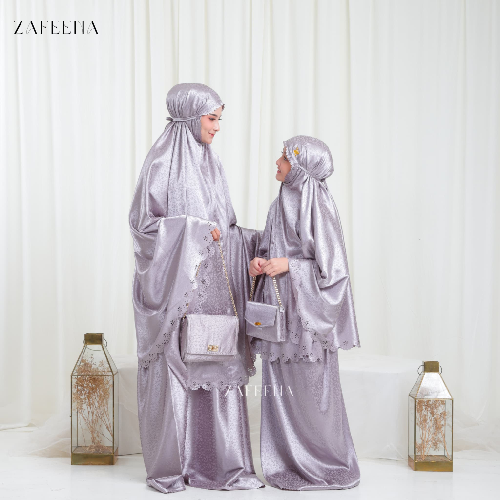 ZAFEENA - Prayer Set Ibu Anak Silk Daily Motif 2in1 Tas Premium Lafiya Series