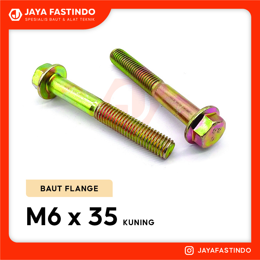 FLANGE BOLT M6x35 P1.00 / BAUT FLANGE 6x35 / BAUT TOPI 6x35 KUNING [KUNCI 10]