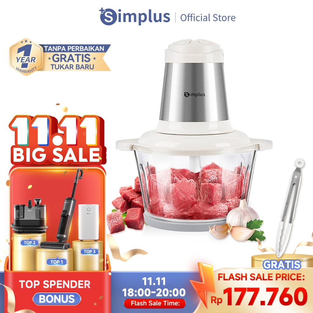 Simplus Chopper Blender Penggiling Daging Bumbu Cabai Serbaguna 2L 300W Mangkok Kaca Bergaransi 1 Ta