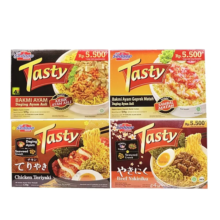 

Mie Instant Sedaap Tasty 115gr - Beef Yakiniku / Bakmi Ayam / Chicken Teriyaki / Bakmi Ayam Geprek Matah