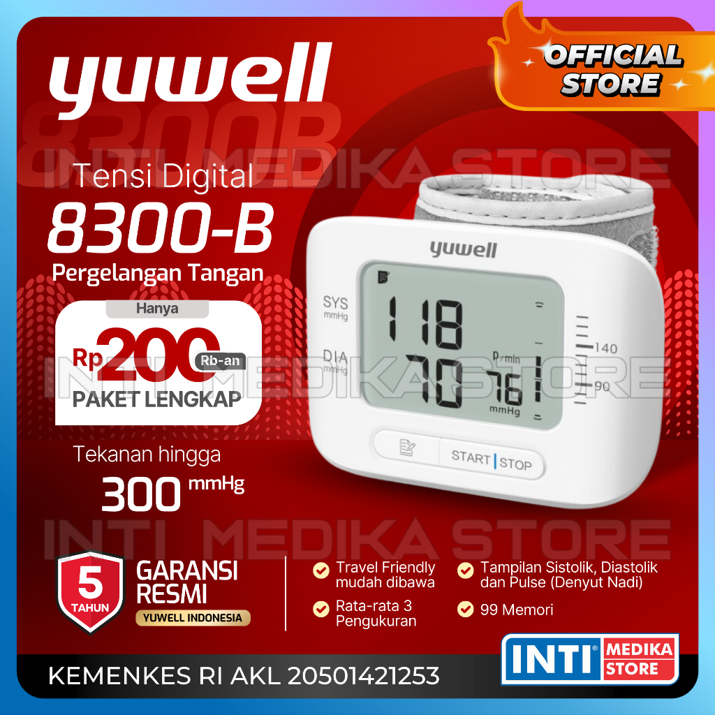 YUWELL - Tensimeter Digital Wrist YE 8300B Blood Pressure Monitor | Tensi Tekanan Darah Pergelangan 