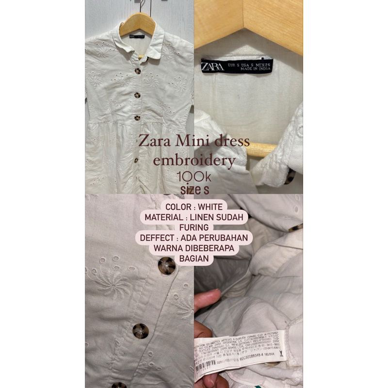 preloved zara mini dress embroidery