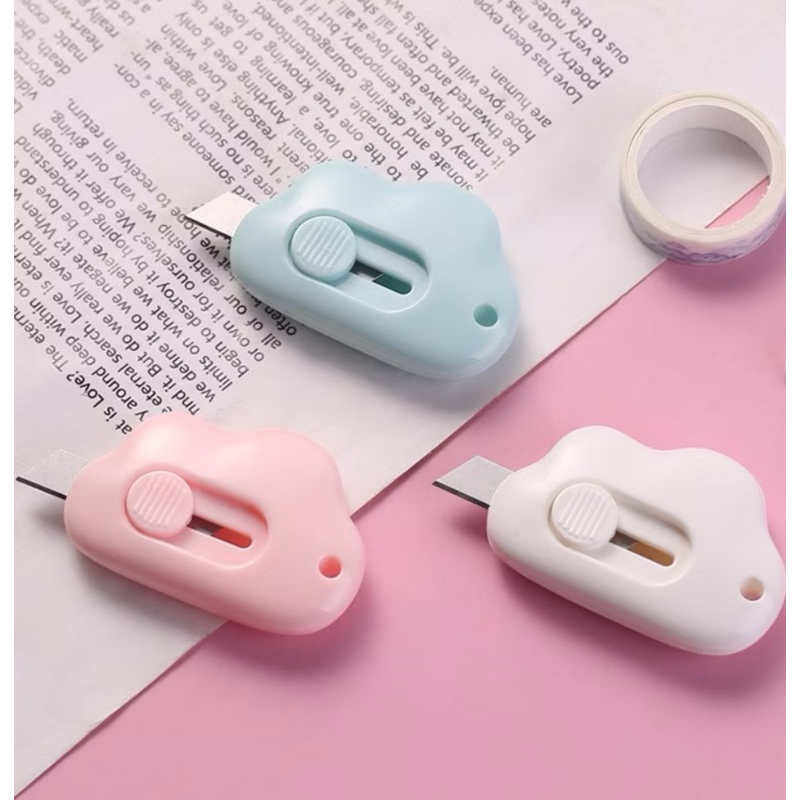 

MM - Cutter Mini Portable Bentuk Oval Mini Cutter Polos Travel Kit Pemotong Kertas Paper Cutter Lucu Bentuk Awan Warna Pastel Untuk Unboxing Paket