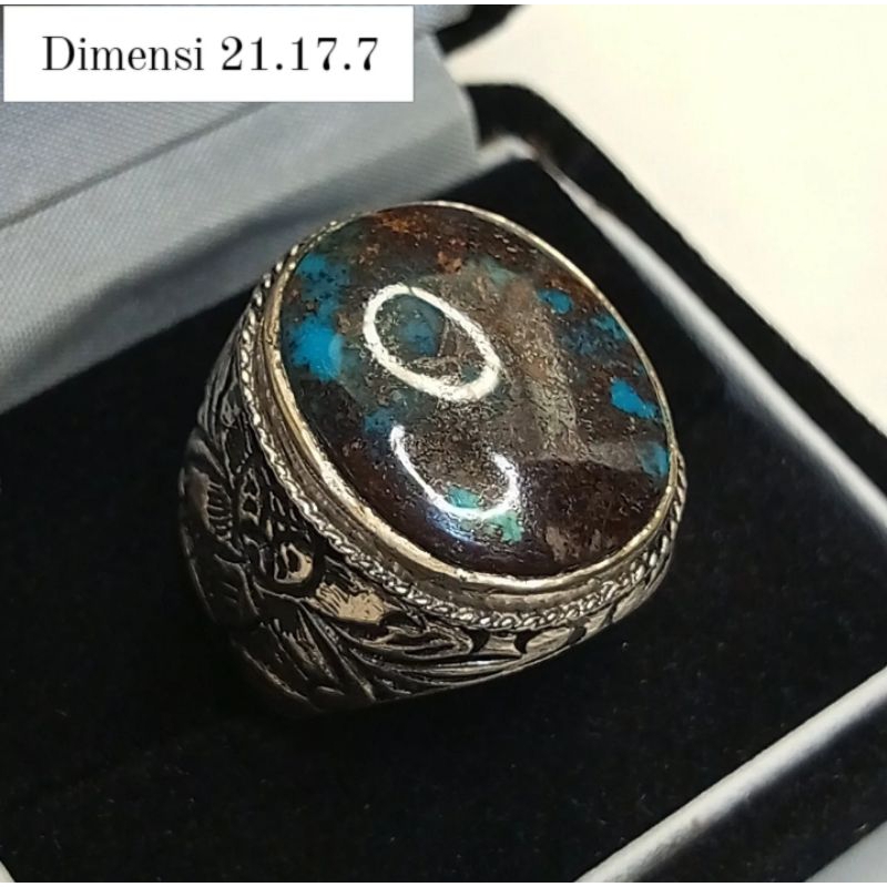 Cincin Natural Pirus Persia Biru Tua Urat Emas Lawasan