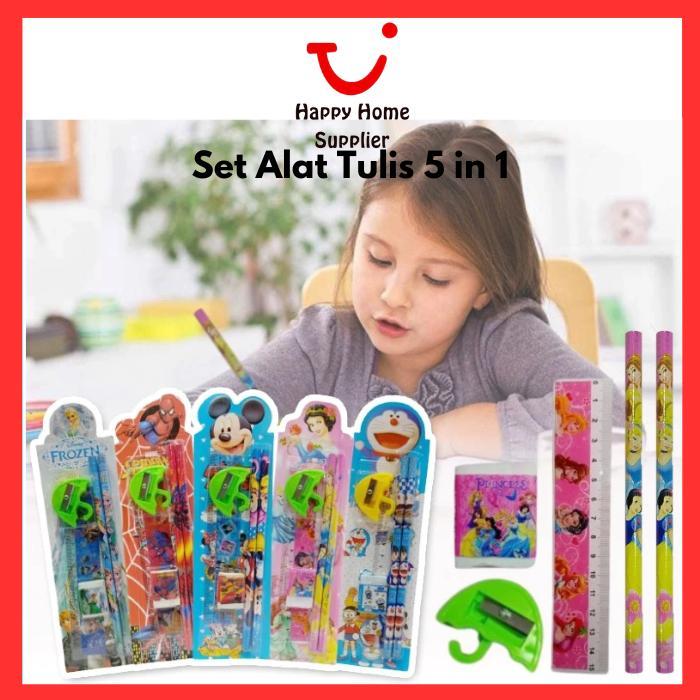 

[COD]Alat Tulis Karakter Set 5In1 / Paket Lengkap Pensil Penghapus Rautan Penggaris Bergambar Kartun / Mini Stationery Set Character ATK Peralatan Menulis Anak Sekolah 5 In 1 Souvenir Hadiah kado Motif Lucu Unik