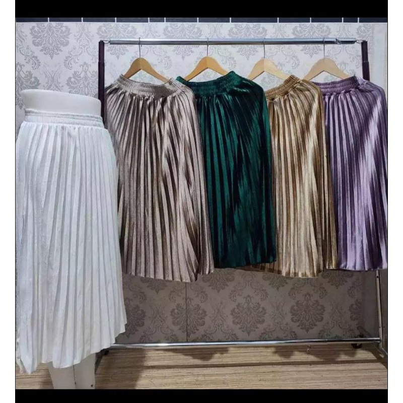 Rok Bludru Plisket Import Premium 7 8/Rok Bludru Pendek/Rok Plisket Velvet