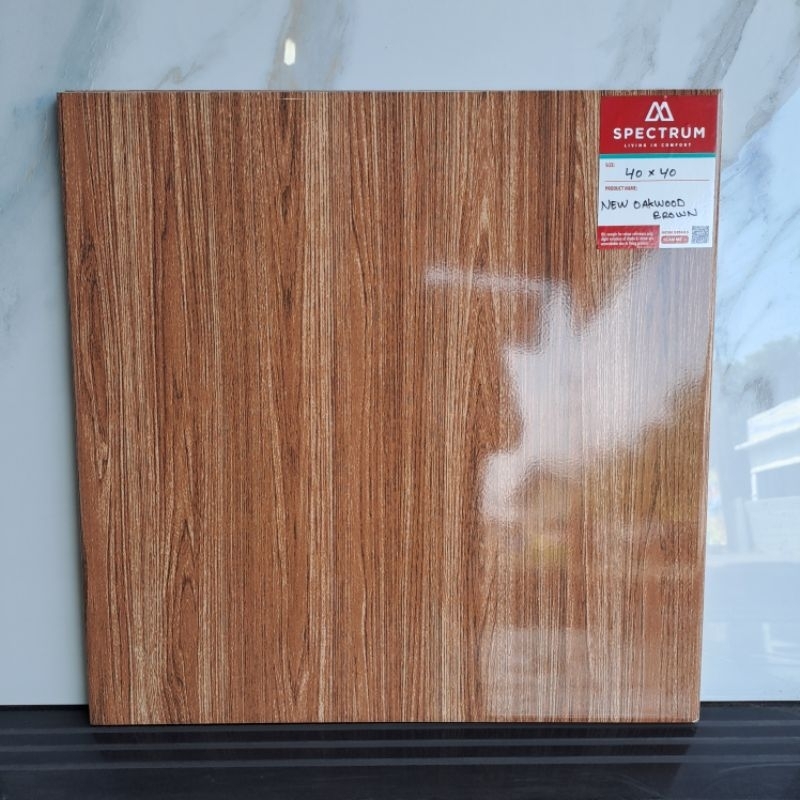 Keramik Lantai Kayu Glossy Mulia Spectrum 40x40 OAKWOOD BROWN