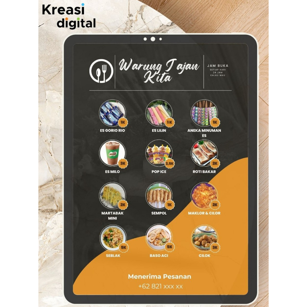 Custom daftar menu kedai jajan & warung makan