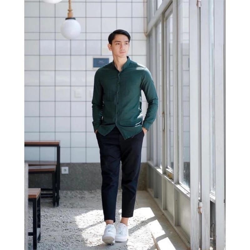PROMO⚡Kemeja Polos Warna Hijau Botol Pria  [ORIGINAL] Lengan Panjang Slimfit Hem Pria Kantor / Hem P