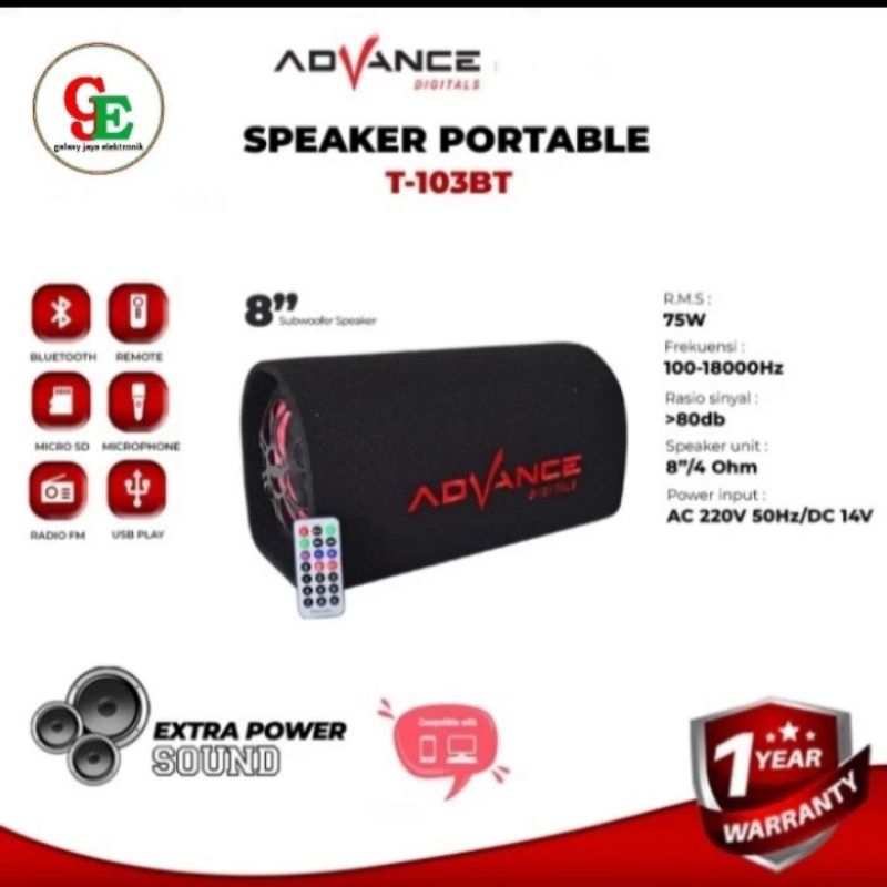 Advance T-104BT Speaker Subwoofer Car Mobil 10 inch