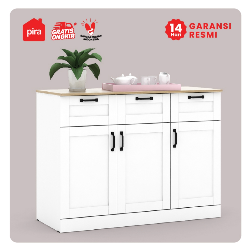 Pira Bavarian - Ashley SB120 Bufet Dapur Putih Kayu Terang - White Yellow Oak