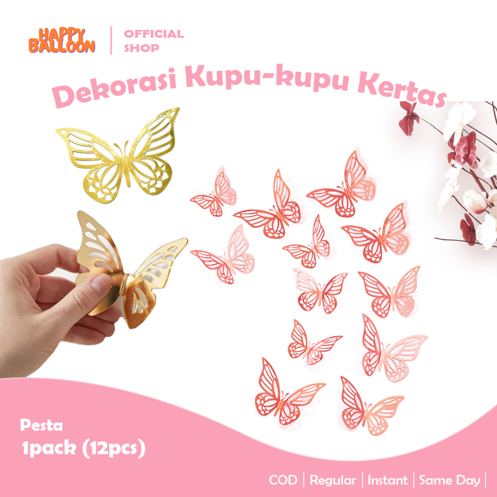 HappyBalloon Hiasan Dinding Kupu-Kupu / Hiasan Kue Glamour Gold / Silver / Rose Gold | Glamorous But