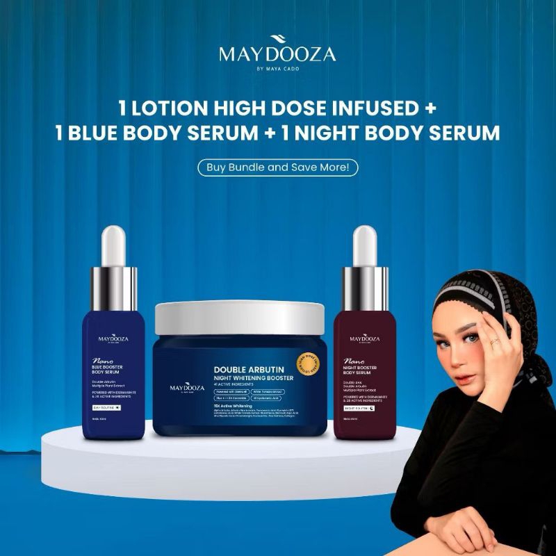 MAYDOOZA Lotion Double Arbutin Night Whitening bosster|Blue Body Serum|Night Body Serum