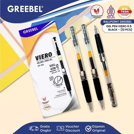 

GREEBEL Pulpen Gel Viero GP-504 0.5 Hitam (12PCS/SET) Ballpen Ballpoint Pena Gel