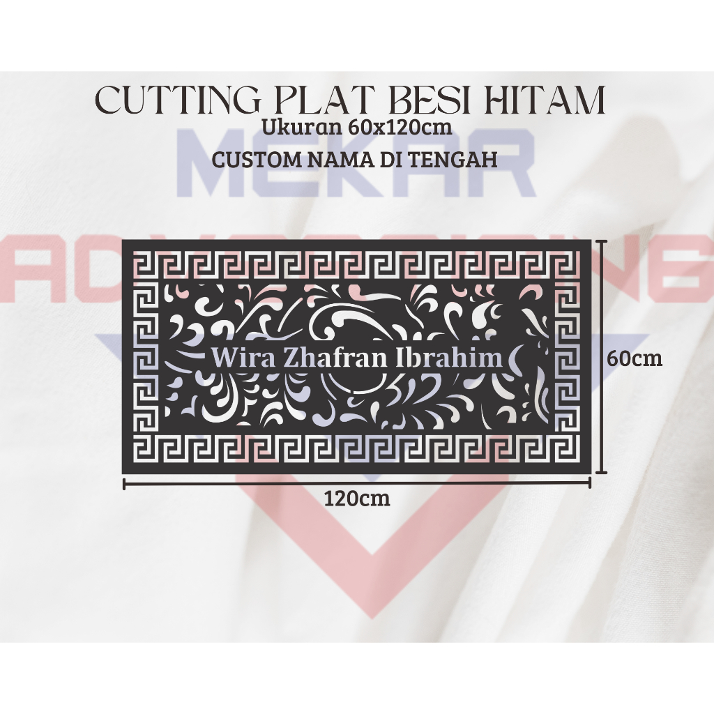 KRAWANGAN PLAT BESI PAGAR CUTTING LASER CUSTOM NAMA UKURAN 120X60