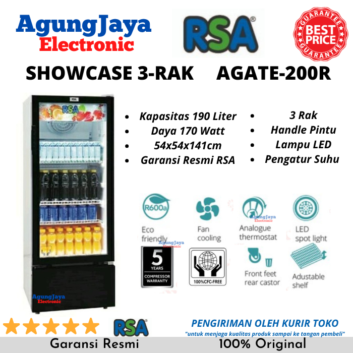 SHOWCASE RSA AGATE-200 3 RAK DISPLAY COOLER LOW WATT (CILEGON SERANG)