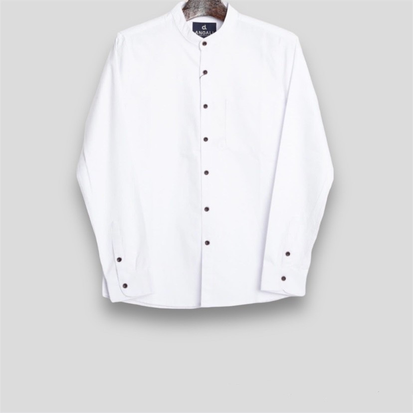 Kemeja Shanghai Polos Pria Lengan Panjang Putih. Kemeja Shanghai Pria Casual