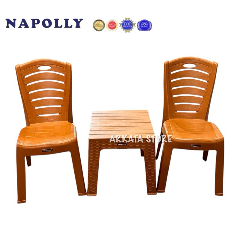 1 SET 2 Kursi N233S + MAPAN 45 - 1Set Napolly Kursi 233 Bangku Sender Plastik Rotan Anyam Anyaman Ma