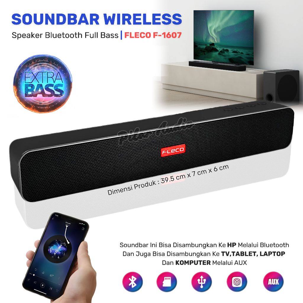 SPEAKER Komputer PC / Laptop / Notebook / Speaker Bluetooth Mini Multimedia Soundbar FLECO F-1607 Sp