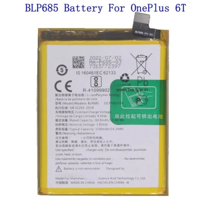 BATERAI ONE PLUS 6T/ BLP685 ORI 100%