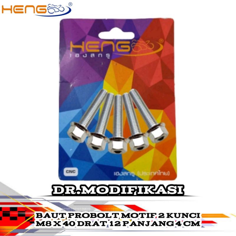 Baut Probolt 2 Kunci M8 x 40 Drat 12 Panjang 4 Cm | Heng | Original | Thailand | Universal | Probolt