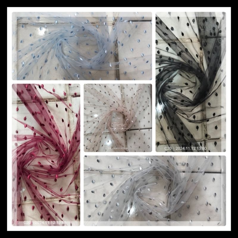 Harga/0,5 m | Kain Tile Dot Bordir Premium / Kain Tile Dot Bordir Meteran / Bahan Tile Dot Bordir