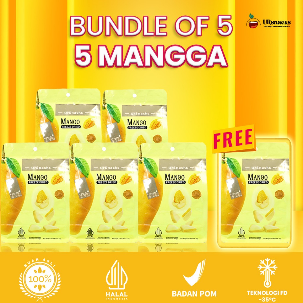 

URSNACKS Bundle Of 5 Get 6 LIVE - Freeze Dried Rasa Mangga HALAL BPOM