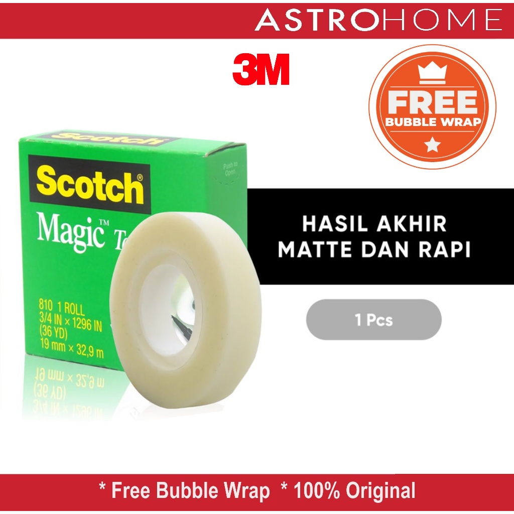 

Isolasi Perekat Selotip Lakban Serbaguna Scotch 3M Magic Tape 810 M36 19 mm x 32,9 M / 3/4 Inc x 1296 Inc (36 Y)