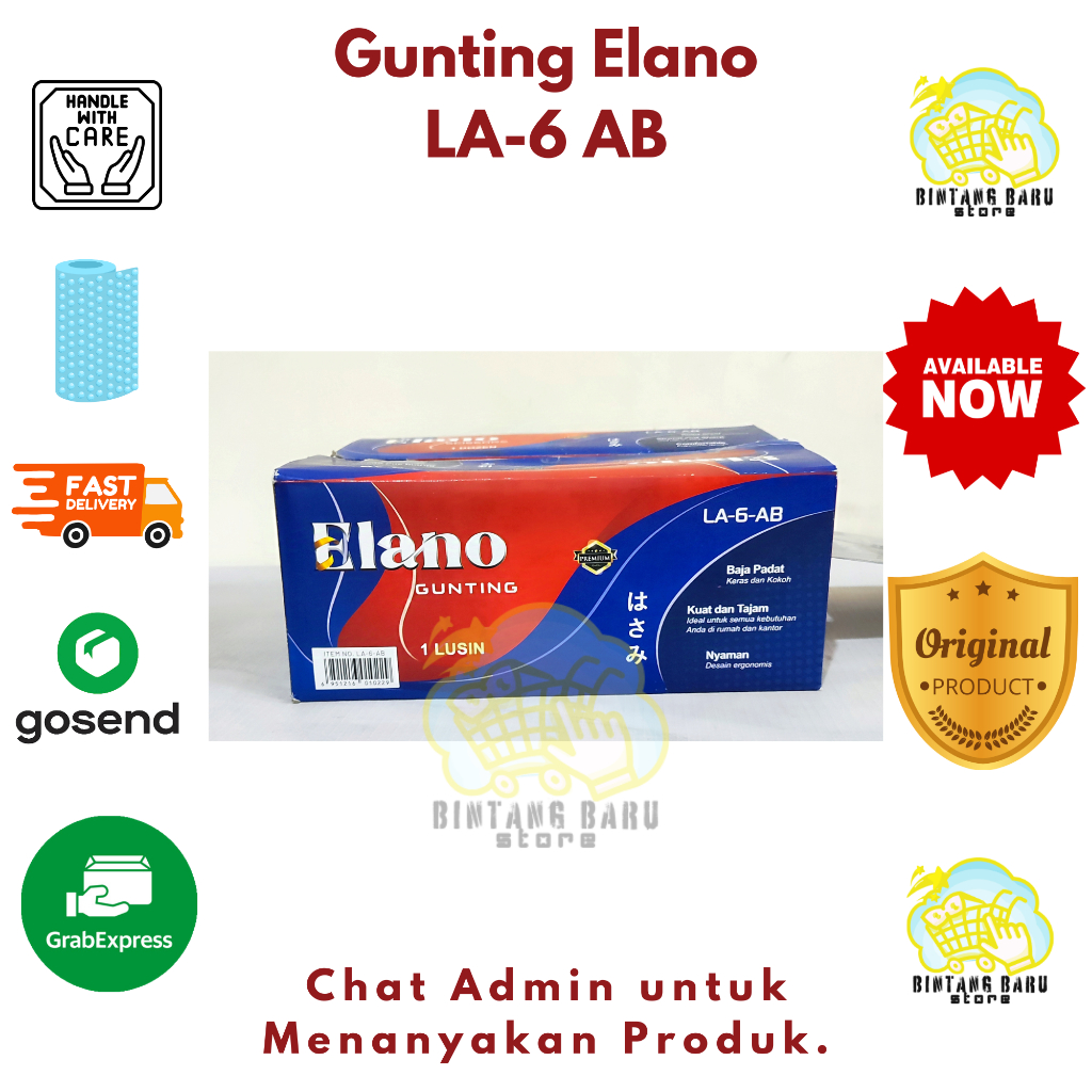 

[HARGA 1 BOX] ELANO - GUNTING STAINLESS STEEL TAJAM GAGANG HITAM - UKURAN 4 / 6 / 8 inc
