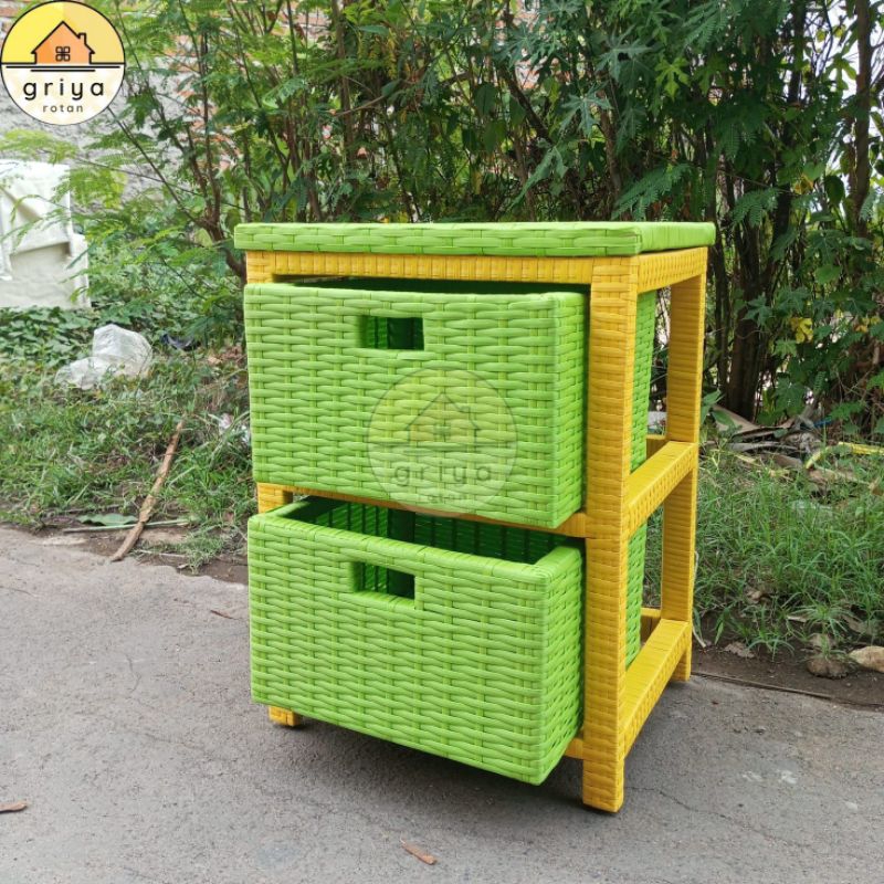 Lemari Laci Rotan Sintetis 2 Susun Rak Serbaguna Murah