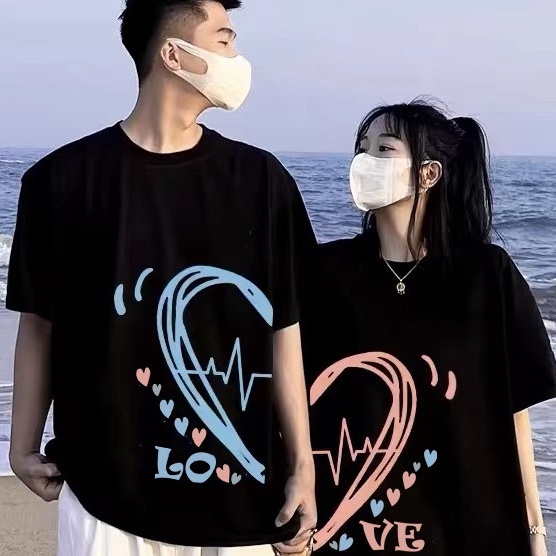 KODE O93C Baju Kaos Couple Pasangan kapel kapelan pacar kompakan PULSE LOVE terbelah remaja aestheti