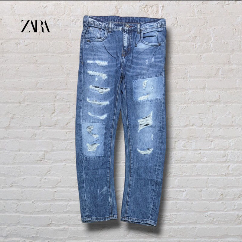 Size 26 Celana Panjang Longpants Jeans Zara Blue Wash Fading Ripped Skinny Fit Original Second Prelo