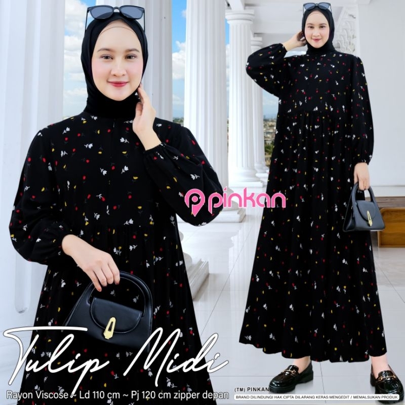TULIP MIDI DRESS RAYON VISCOSE MURAH MEWAH ADEM NYAMAN BY PINKAN