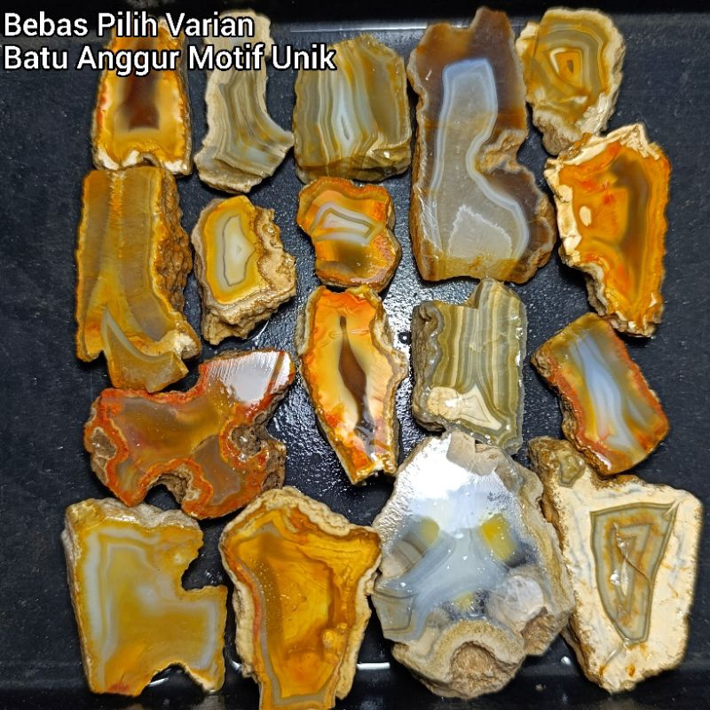 Batu Anggur Motif Unik Natural/ Bahan Calcedony Motif Langka/ Bongkahan Bahan Akik Motif Murmer / Le