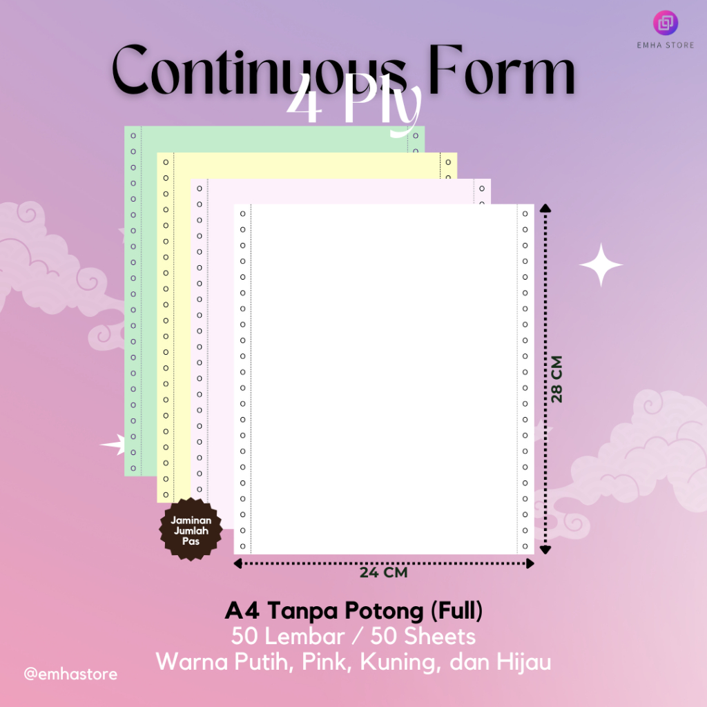 Kertas Continuous Form Struk PPOB PLN A4 Full Tanpa Dibagi 4 Ply 50 Lembar