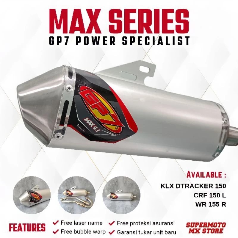 Knalpot Gp7 MAX 4.1 Standard & MAX 4.0 Bore Up WR CRF KLX/DTRACKER