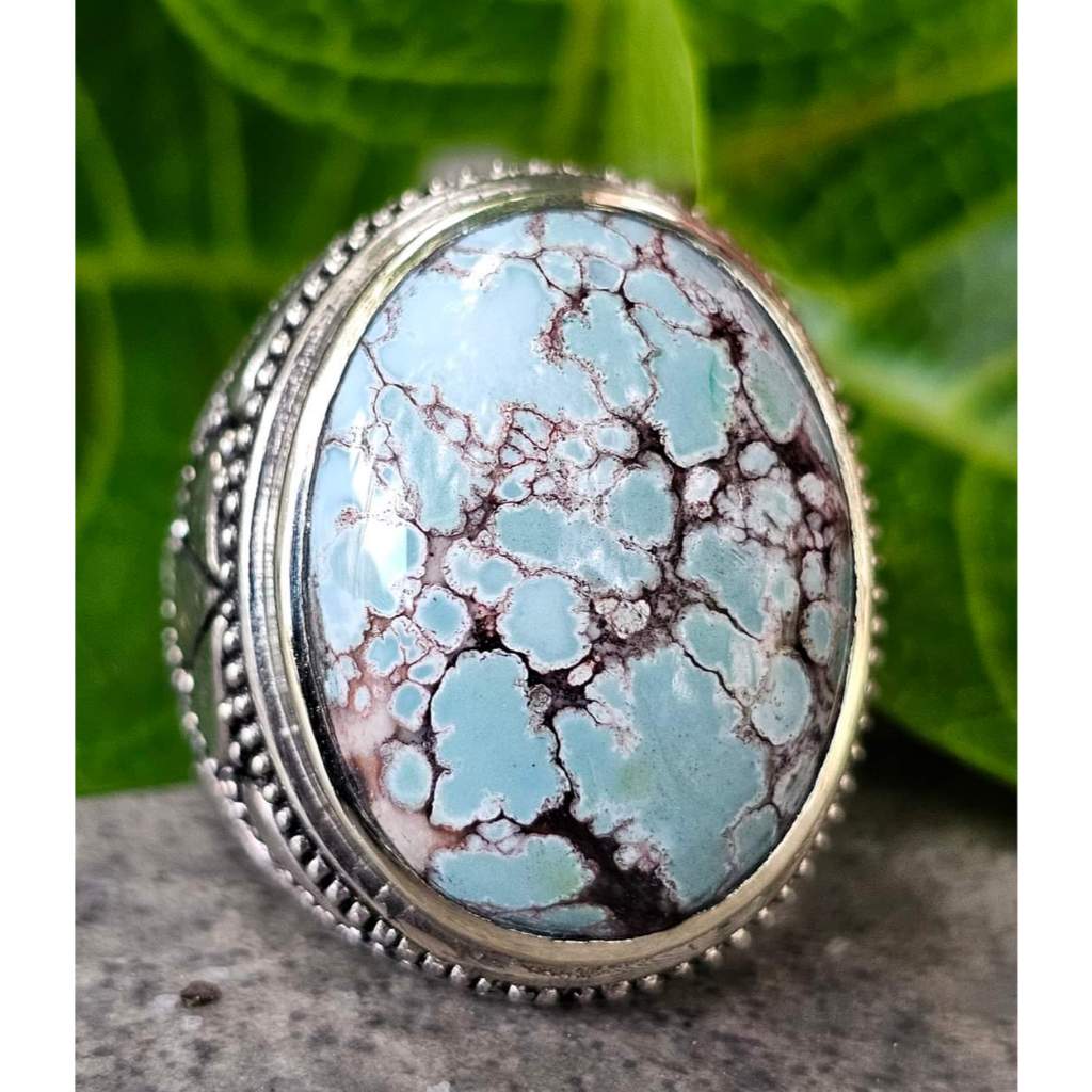 Cincin Pria Batu Pirus Hubei Asli Natural Warna Telor Asin / Cincin Batu Pirus / Natural Turquoise