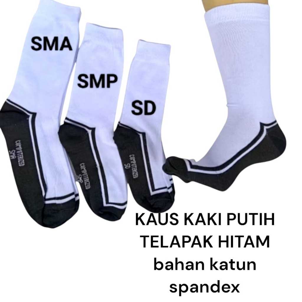 Kaus Kaki Putih Telapak Hitam Tebal Bahan Katun Spandex Kaus Kaki Sekolah Kaus Kaki SD SMP SMA