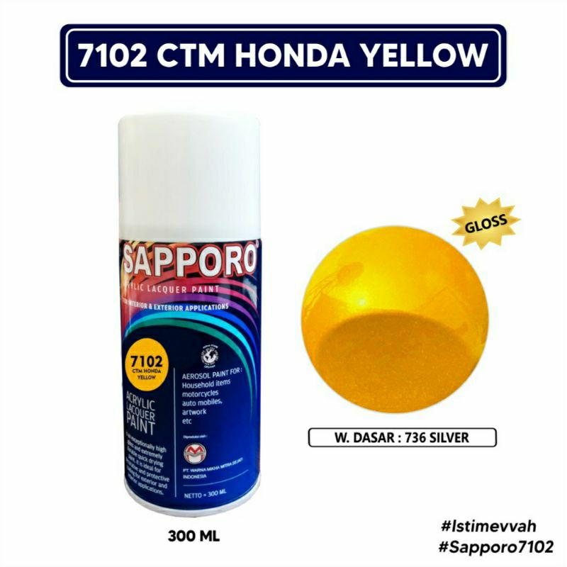 #MAU# Cat Semprot Sapporo 7102 CTM Honda Yellow 300ml Kuning Honda Metallic Metalik Cat Spray Duco S