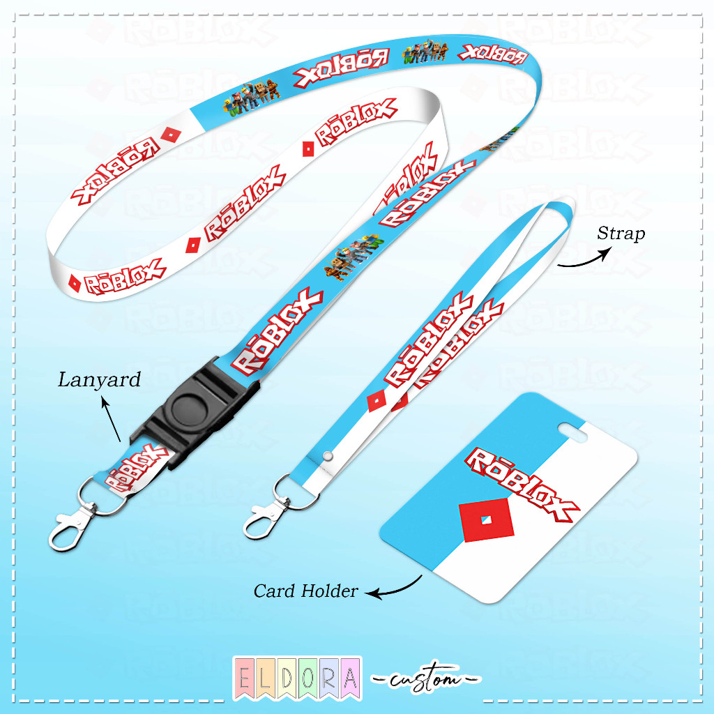 

[LANYARD] Strap id card holder Roblox biru blue set gantungan kunci - tali hp - tempat kartu - name tag