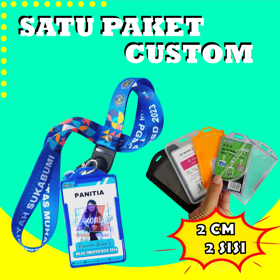 

SEPAKET TALI LANYARD IDCARD 2CM 2SISI/CETAK NAME TAG SATU PAKET/GANTUNGAN NAME TAG SATU PAKET