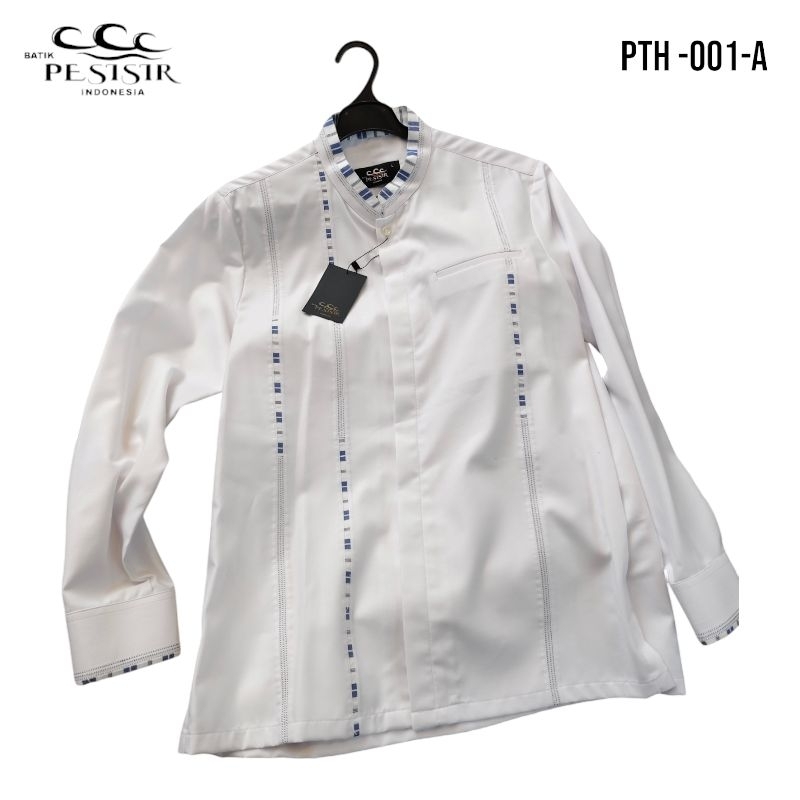 Batik Pesisir - Kemko Putih Panjang Lengan Manset Kombinasi List Biru