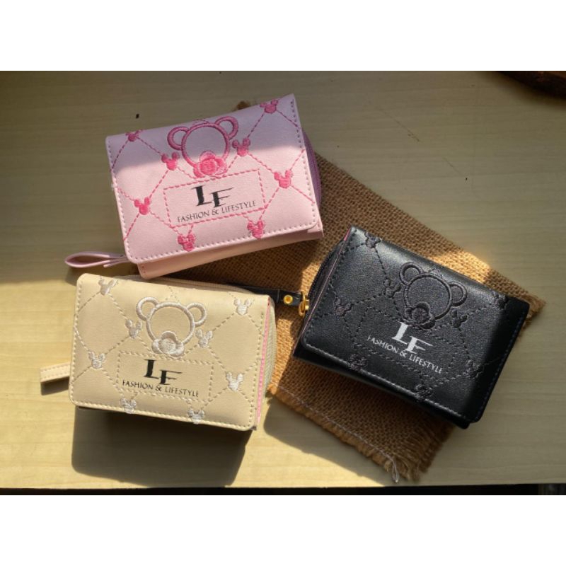 Dompet Genggam Lucu Dompet Wanita Pendek Dompet Mini Motif Bordir LF DOMPET KOIN DAN KARTU Dompet Si